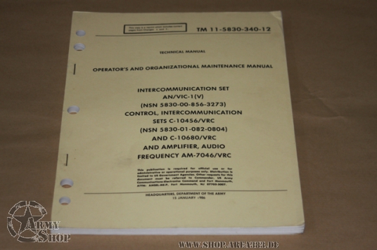 TM 11-5830-340-12 Intercommunication Set AN/VIC-1(V)