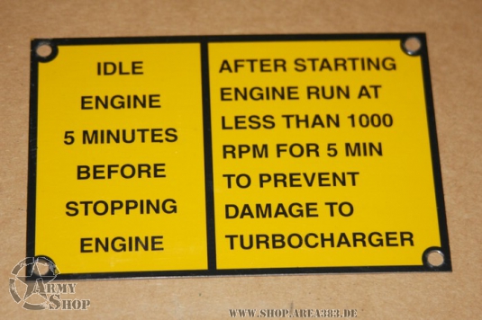 PLATE,INSTRUCTION M35 Army Truck