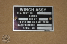 Winch Assy Data Plate