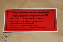 M151 EMISSION CONTROL INFORMATION