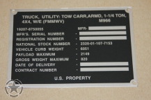 Data Plate HMMWV M966