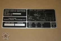 Data Plate M101 A2 Trailer US Army 3/4 Ton