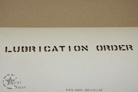 Schriftschablone  LUBRICATION ORDER 1/2 INCH