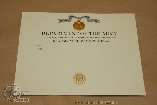 certificate US Army Commendation Medal