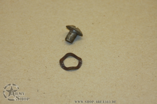 Schraube und Federring am Ausstellarm Scheibenrahmen