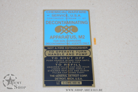 Aufkleber DECONTAMINATING APPARATUS M2