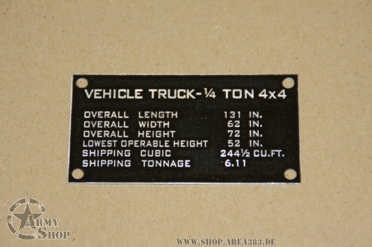 Late-war shipping plate zinc Willys MB