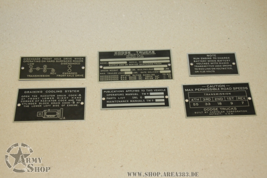 Data Plate Set Dodge WC 51  ohne Winde
