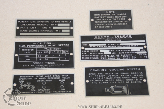 Data Plate Set Dodge WC 62  6x6  ohne Winde