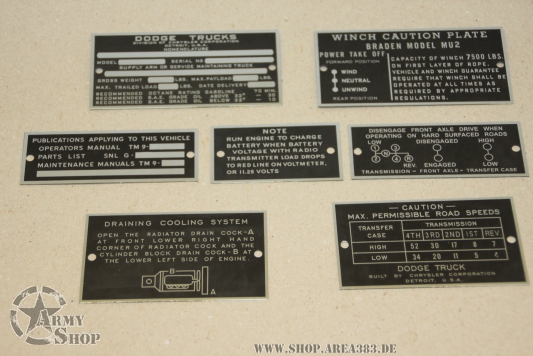 Data Plate Set Dodge WC 63  6x6  mit Winde