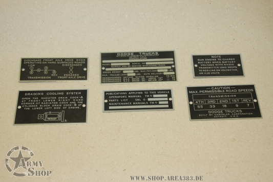 Data Plate Set Dodge WC 51  without winch