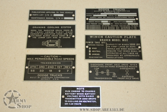 Data Plate Set Dodge WC 52 mit Winde