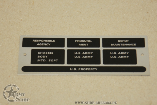 Data Plate M416 U.S. Military Property