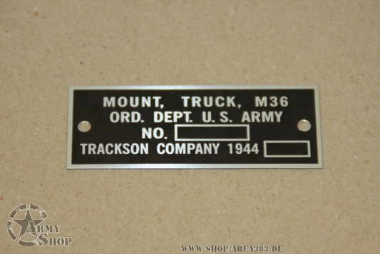 Data Plate Gun Mount M36 WW2