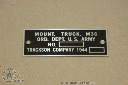Data Plate Gun Mount M36 WW2