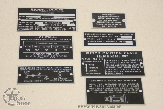 Data Plate Set Dodge Command Car WC 57 mit Winde