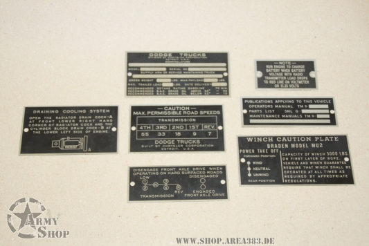 Data Plate Set Dodge Command Car WC 57 mit Winde