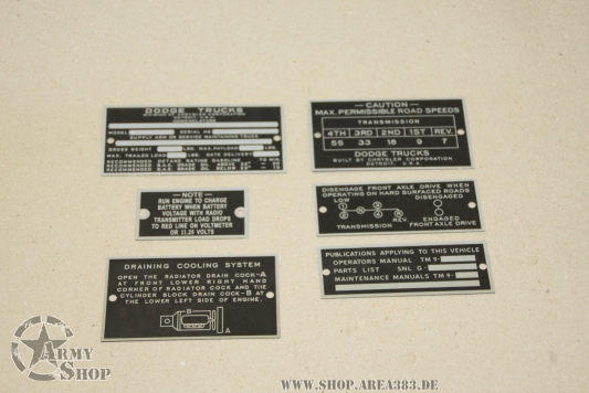 Data Plate Set Dodge Command Car WC 56 ohne Winde