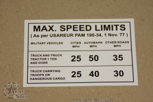 Aufkleber Speed Limit US Army  USAREUR