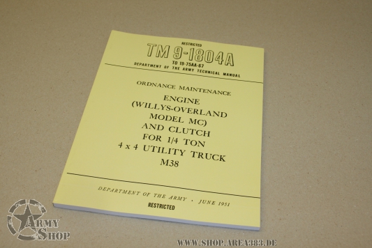 TM 9-1804A Rebuild Manual for M38 Engine and Clutch (Reprint)