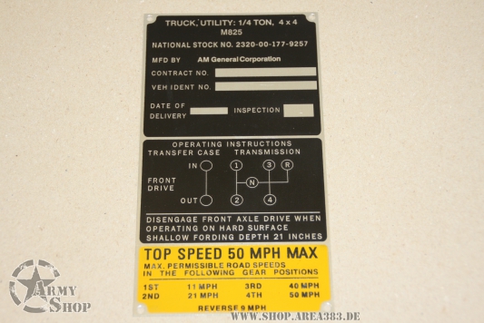 Data Plate Ford Mutt M825
