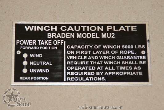 Data Plate Braden Winch Dodge WC