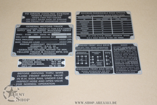 Data Plate Set GMC CCKW 353 ( 6 Stück) mit Winde