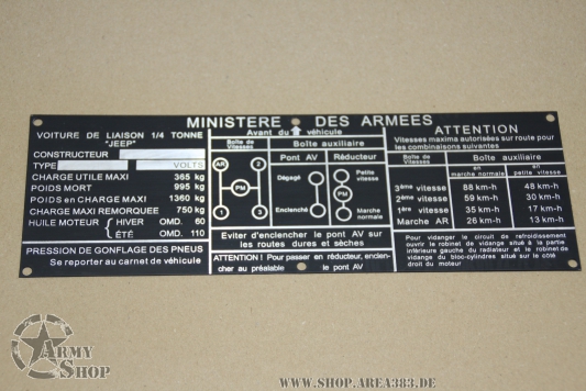 Data Plate Hotchkiss M201 Jeep