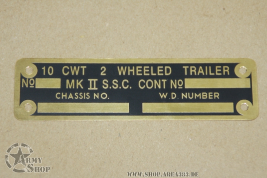 10 CWT 2 WHEELED MK I TRAILER DATA PLATE