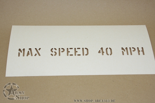 Schriftschablone MAX SPEED 40 MPH 1 Inch