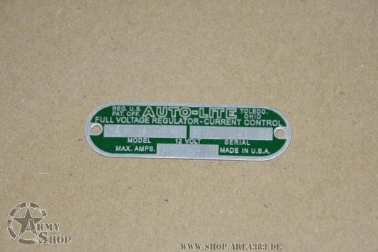 Data Plate Auto-Lite Regler 12 Volt