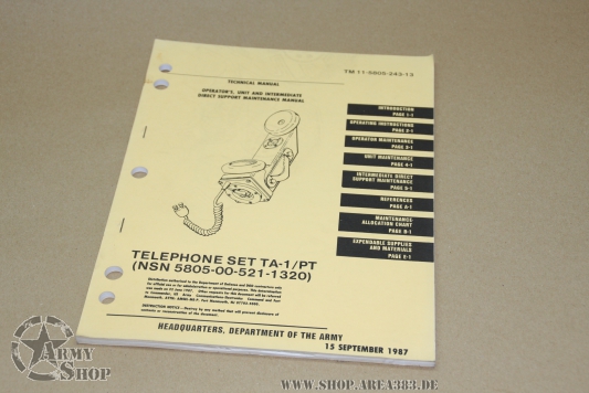TM 11-5805-243-13. Title: TELEPHONE SET TA-1/PT.