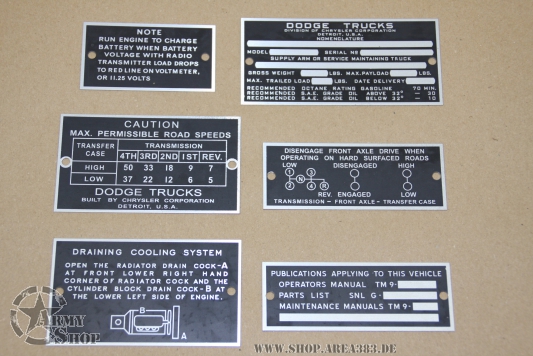 Data Plate Set Dodge WC 63 6x6 ohne Winde