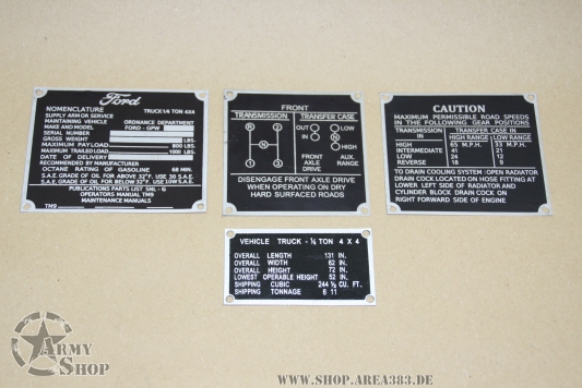 PLATES DATA Ford GPW ( Set ) 4 Stück Zink