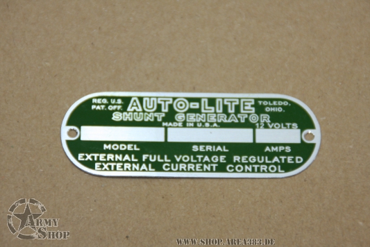 Autolite Generator Data Plate (12volt)