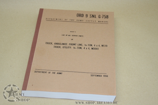 ORD 9 SNL G-758 Jeep M38A1,M170 Parts Manual (Reprint)