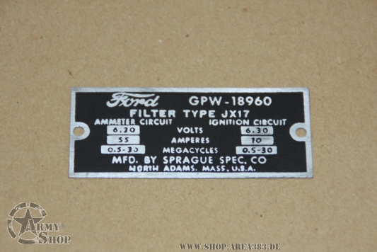 Data Plate Radio Filterette  (Ford GPW)