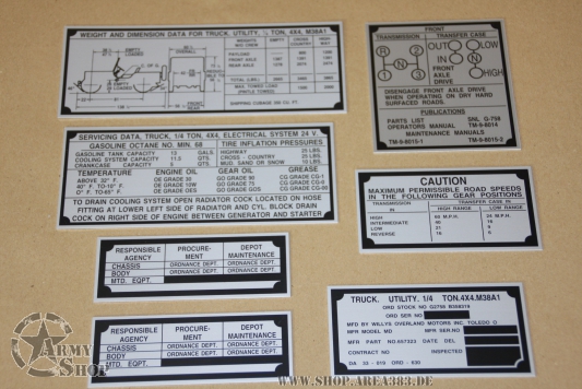 M38 A1 Data Plate Set