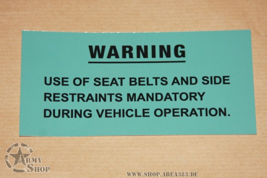 Warning Use of seat Belts 115 mm x 57 mm