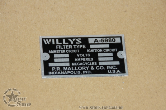 Data Plate Filterrette WILLYS  58 x 32 mm