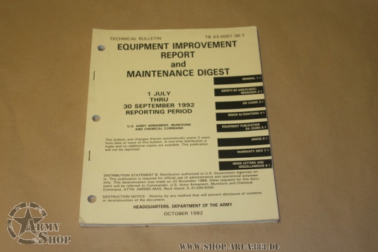 TB 43-0001-36-7 rapport d'amélioration d'équipement