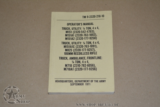 M151 TM 9-2320-218-10 1/4 Ton Operators Manual Ford Mutt M151