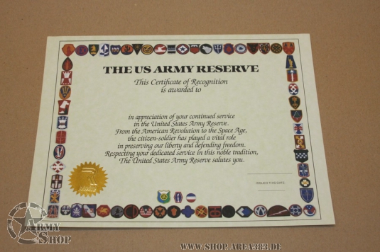 certificate Reserve US Army