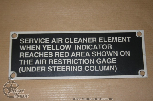 Data Plate Service Air Cleaner
