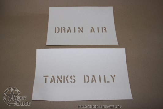 Schriftschablone 1 Inch DRAIN AIR TANKS DAILY