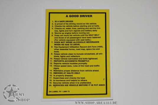 Aufkleber für Militärfahrzeuge A Good Driver (1973)