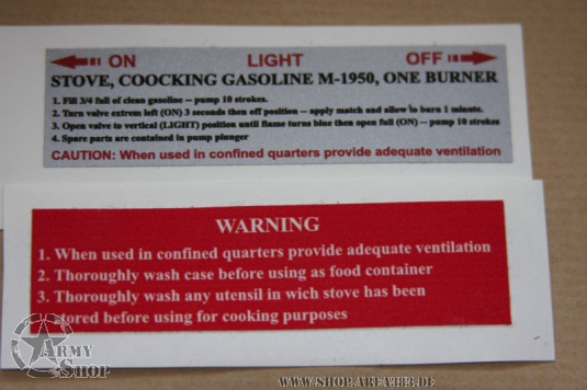 US Benzinkocher Aufklebersatz M-1950