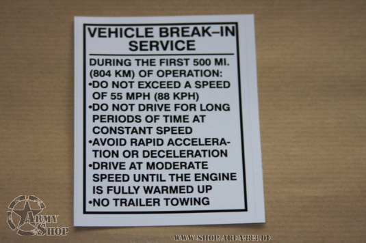 Aufkleber Brake in Service HMMWV HUMMER ARMY H1