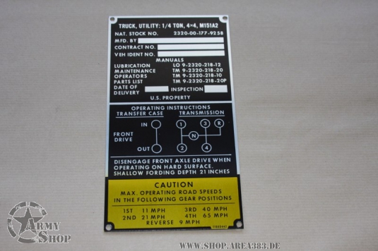 Data Plate Ford Mutt M151 A2  serial number