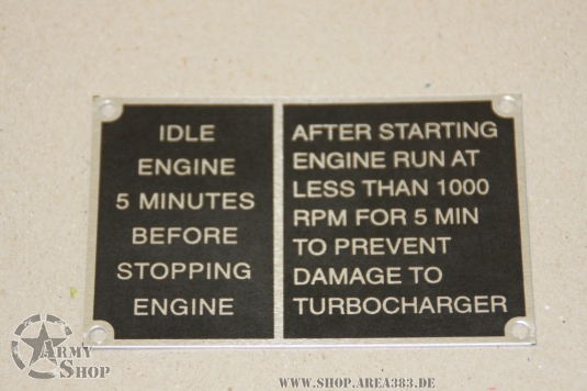 Data Plate Hinweisschild Turbolader M35 A2